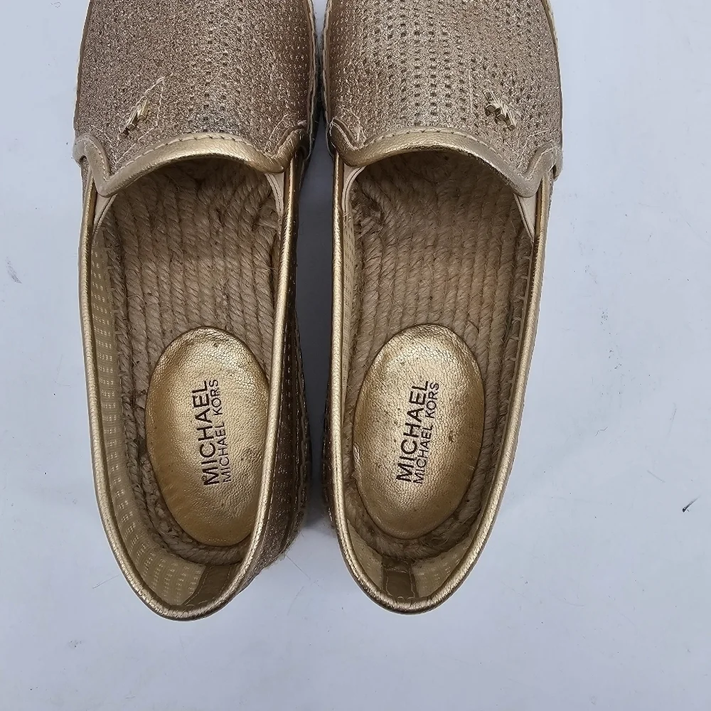 Michael Michael Kors  Kendrick Slip On Leather Espadrille, Gold, Womens Size 7